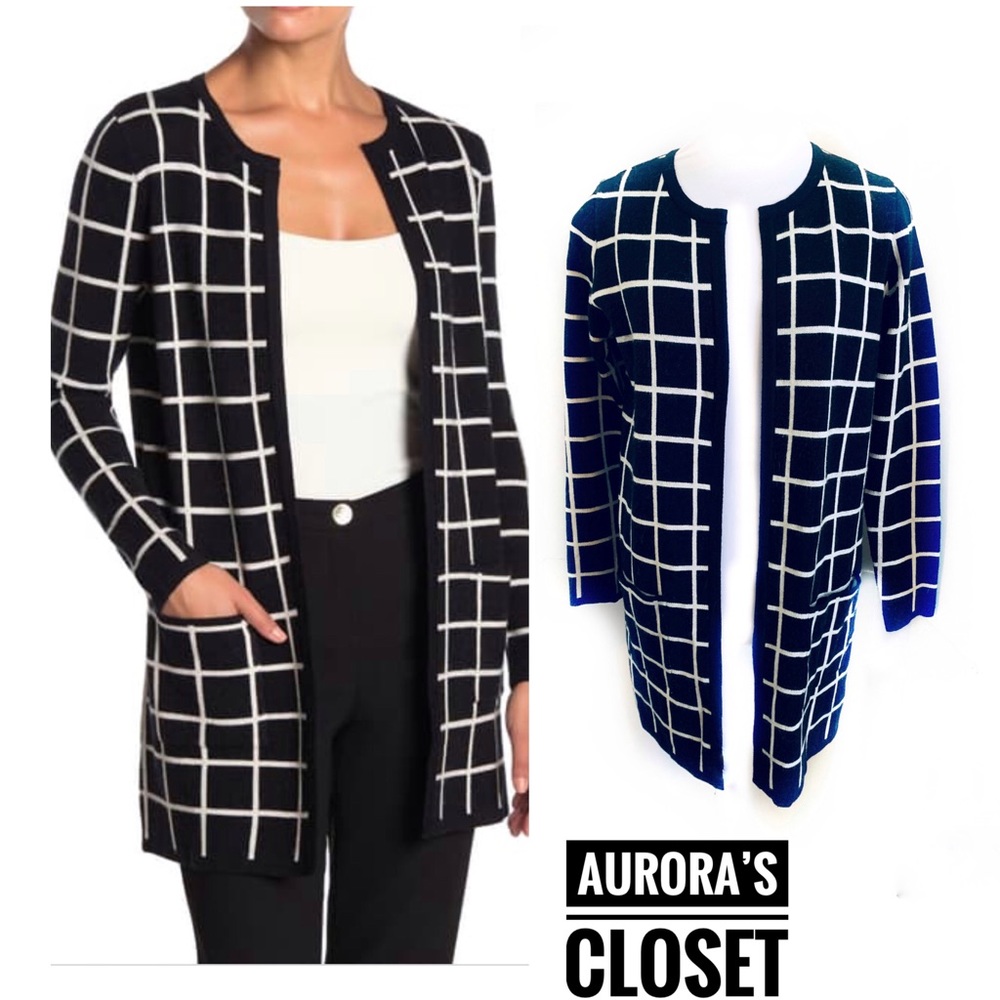 Joseph A Small Black Cardigan White Windowpane